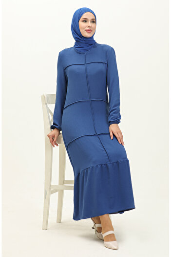 sefamerve Indigo Aerobin Fabric Gathered Dress - 6595-01