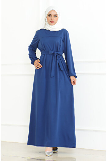 sefamerve 3028-07 Indigo Belted Sports Dress