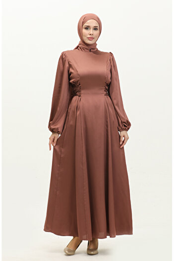 sefamerve Brown Evening Dress - Side Tie, Model 6156-02