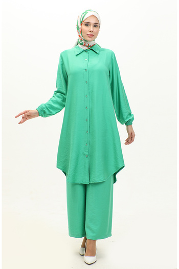 sefamerve Green Aerobin Fabric Tunic and Trousers Set - 0244-02