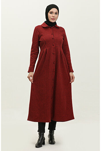 sefamerve 1981-09 Red Houndstooth Patterned Buttoned Cap