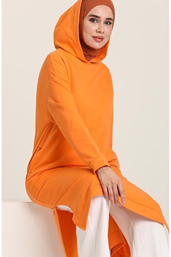 sefamerve Kapüşonlu Spor Tunik 3007-18 Oranj