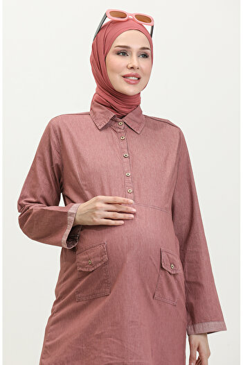 sefamerve Cepli Hamile Tunik 2700127-01 Gül Kurusu