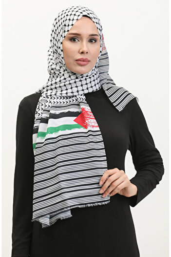 sefamerve Colorful Palestine Kefiye Fringed Pashmina Shawl - 90163-01
