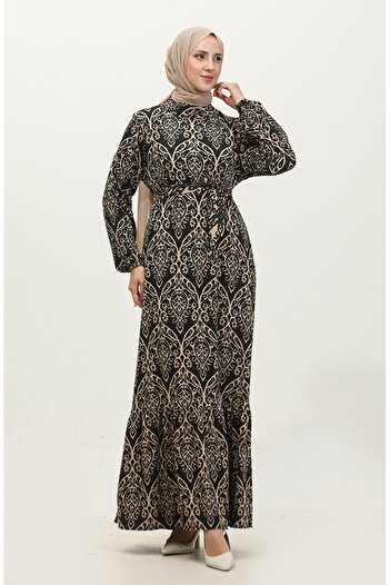 sefamerve Viscose Melike Patterned Black Milk Dress - 0348-02