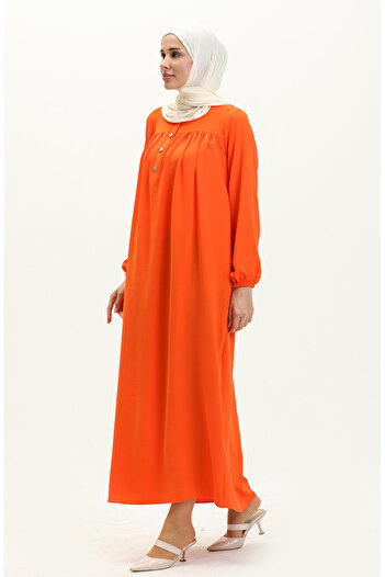 sefamerve Orange Robe Buttoned Dress 1001-02