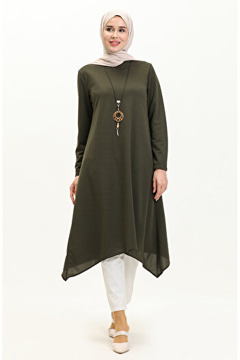 sefamerve Khaki Necklace Tunic - 2323-03 Model