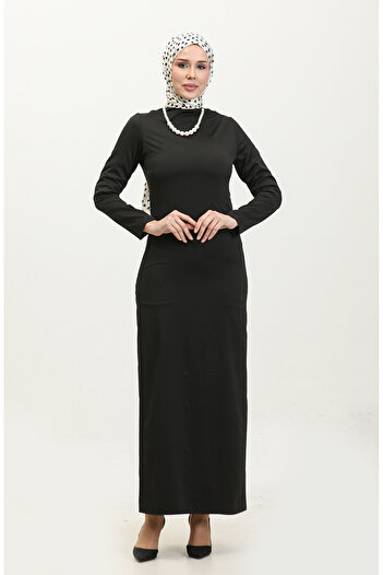 sefamerve Black Balloon Sleeve Gathered Dress - 2065-01