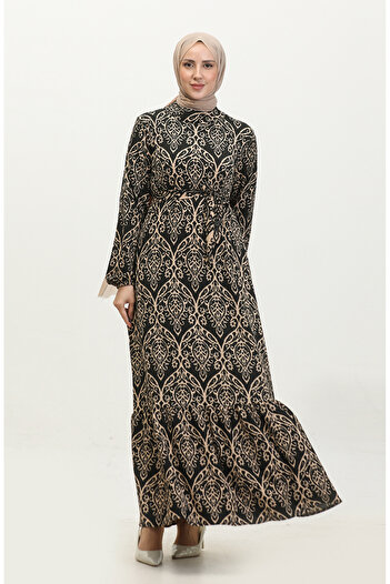 sefamerve Viscose Melike Patterned Black Milk Dress - 0348-02