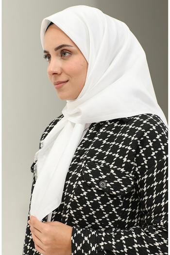 sefamerve White Plain Scarf - 1266-28 Model
