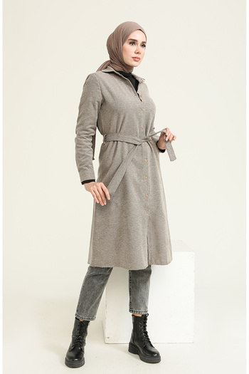 sefamerve Wool Viscose Belted Tunic 6544-02 Mink