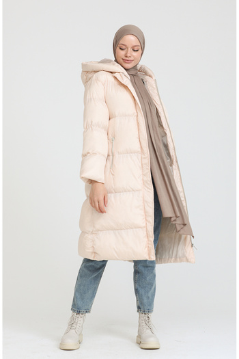 sefamerve Cream Hooded Puffer Jacket 7031-01