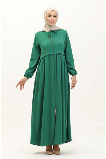 sefamerve Emerald Green Pleated Ferace - 4525-05, Zippered