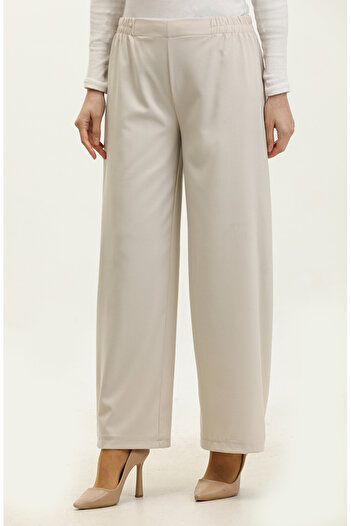 sefamerve Stone Colored Wide Leg and Elastic Waist Trousers 2951C-03