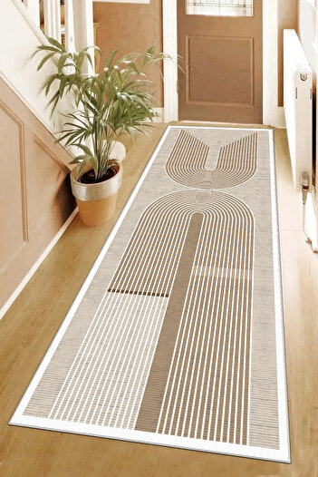 Hülya Home Yolluk Geometrik İskandinav Eskitmeli Dijital Baskı Yıkanabilir Kaymaz Taban 8160YollukHULYA