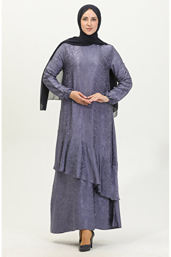 sefamerve Gray Jacquard Flounce Detailed Dress - 81866-01