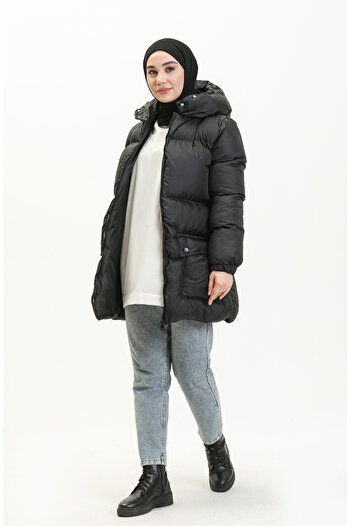 sefamerve Jesicca Black Puffer Jacket 6053-01 - Fabric Filling