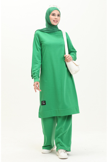 sefamerve Green Two-String Tunic and Trousers Set - 0044-09