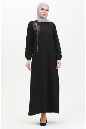 sefamerve Βραδινό φόρεμα Black Stone Crepe - Μοντέλο 0480-02