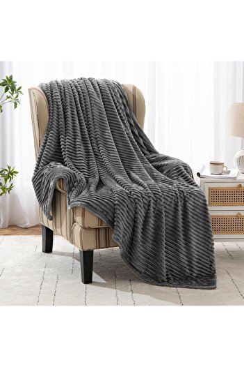Hülya Home Soft Striped Welsoft Bedspread/ Blanket 150X200 Dark Gray