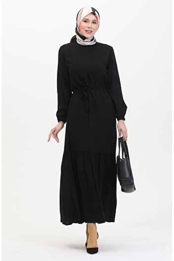 sefamerve Black Belted Dress - 0512-04 Model