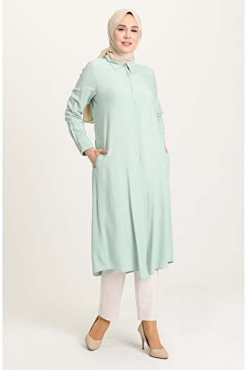 sefamerve Viscose Tunic with Pocket and Hidden Placket 6435-15 Mint Green