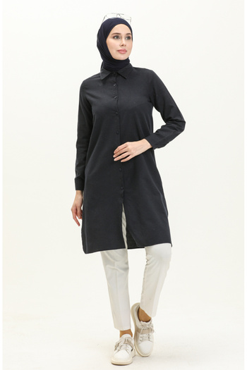 sefamerve Navy Blue Slit Tunic - 2559-03
