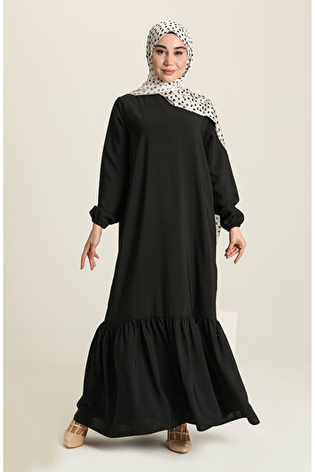 sefamerve Black Gathered Dress - 1111-01 Model