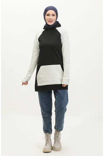 sefamerve Black Ecru Hooded Sweatshirt - 23071-06