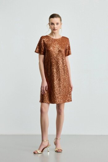 Gusto Sequin Sequin Low Sleeve Dress - Copper