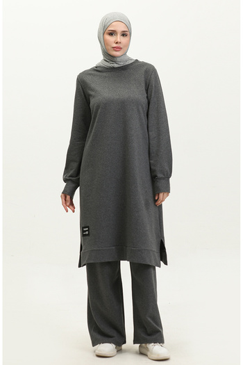 sefamerve Anthracite Two-thread Slit Sports Tunic and Trousers Set - 0293-02