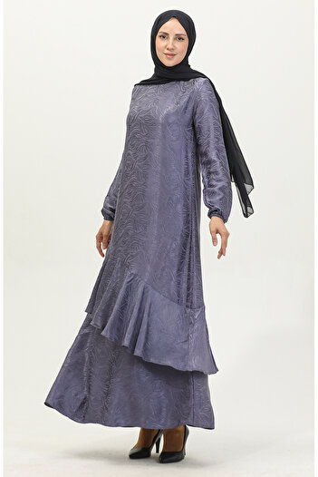 sefamerve Gray Jacquard Flounce Detailed Dress - 81866-01