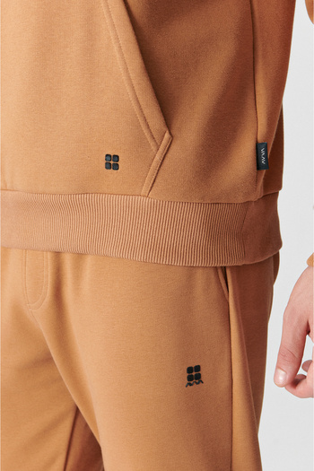 Avva Men's Light Brown Hooded Raised 3 Thread Cotton Sweatshirt E 001018