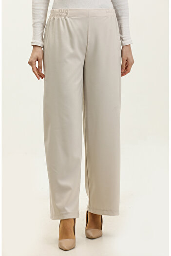 sefamerve Stone Colored Wide Leg and Elastic Waist Trousers 2951C-03