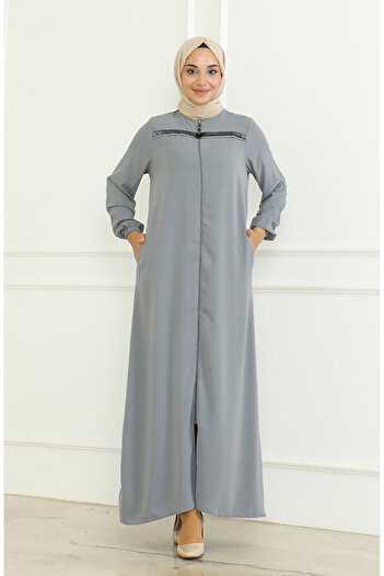 sefamerve Gray Ferace - Elastic Sleeve and Zipper, Model 0475-04
