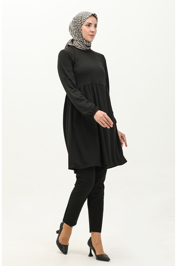 sefamerve Black Gathered Tunic - 7272-08 Model