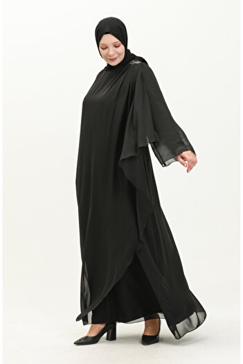 sefamerve Black Stone Detailed Evening Dress - 23030-01