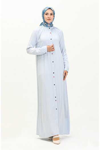 sefamerve Blue Viscose Dress - Double Button, Model 5110-02