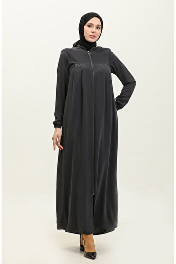 sefamerve Gray Pleated Zippered Ferace 5004-06
