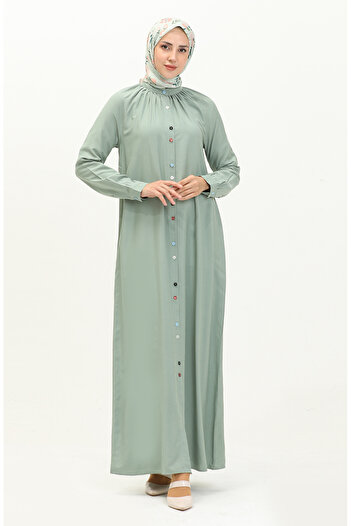 sefamerve Water Green Viscose Dress - Double Button, Model 5110-04