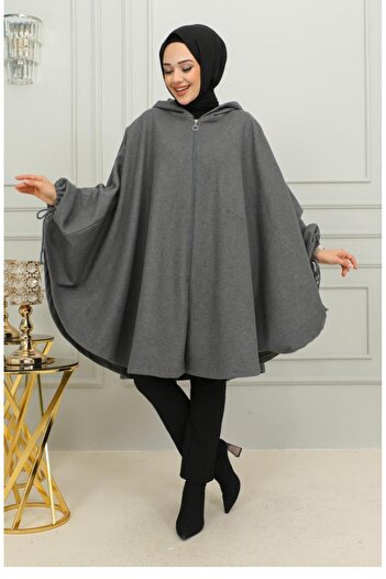 sefamerve Hooded Cashmere Poncho, 0505-11 Anthracite