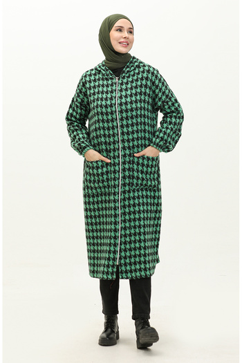 sefamerve Καπάκι με φερμουάρ Emerald Green Houndstooth - 0178-03