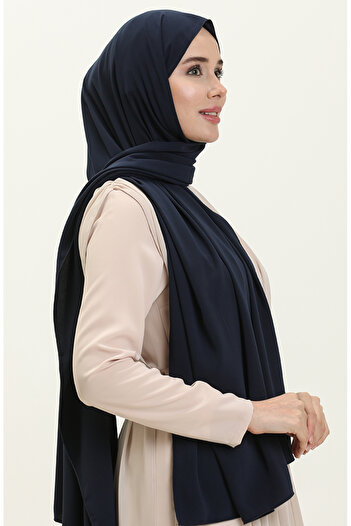 sefamerve Aymina Silk Cotton Navy Blue Shawl - 8612-01