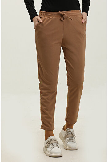 sefamerve 0319-02 Model Milk Brown Scuba Crepe Classic Trousers