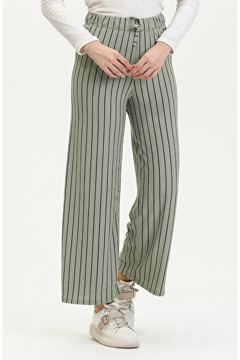 sefamerve Green Plain Wrap-around Trousers - Wide Leg, Relaxed Fit 8731-04