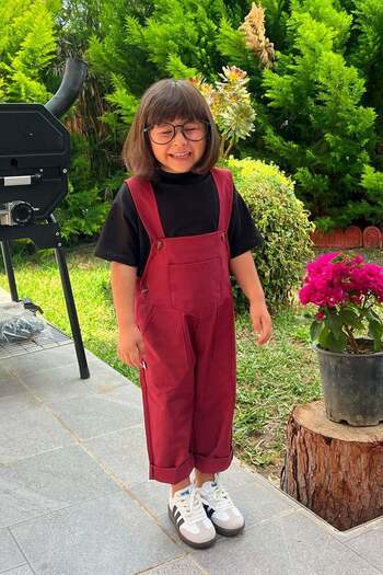 Ceylan Otantik Claret Red Duck Linen Salopet Children's Jumpsuit