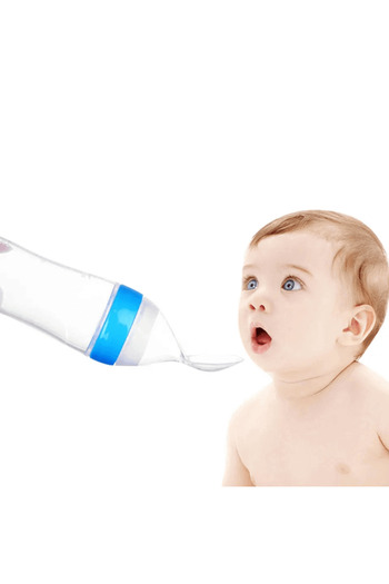 Empria Lingurita de silicon cu rezervor pentru bebelusi, diversificare bebe, Albastru