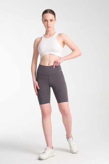 MRS.MODA Women's Anthracite Colored High Waist Gathering Korean Fabric Sports Shorts