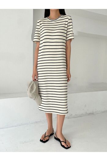 Know White Black Striped Patterned Seersucker Dress