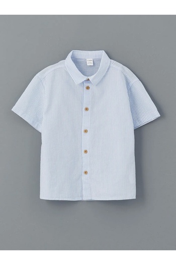 LC Waikiki Lcw Kids Blue Striped 100% Cotton Boys' Shirt and Shorts 2-Piece